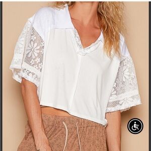 POL White Floral Lace Blouse
